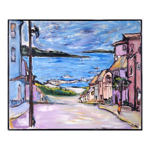 Old Town on the Bay in Baja Mexico Original Oil Painting on Linen by Palavicini