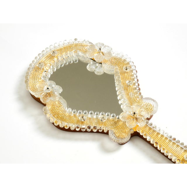 1950s Mid-Century Modern Venetian Hand Mirror with Murano Glass Rosettes, 1950s For Sale - Image 5 of 14