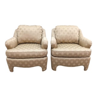 Sherrill Furniture Transitional Gold Brocade Club Chairs - a Pair For Sale