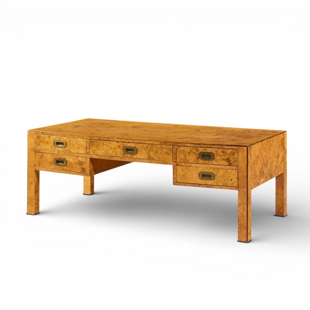 Campaign Baker Furniture Campaign Style Burlwood and Brass Coffee Table For Sale - Image 3 of 9