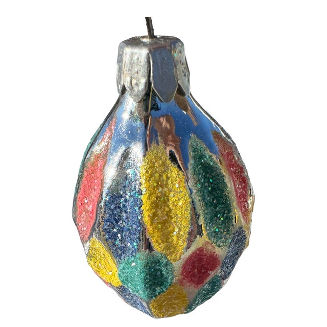 1950s Harlequin Indented All Over Blown Glass Christmas Ornament For Sale