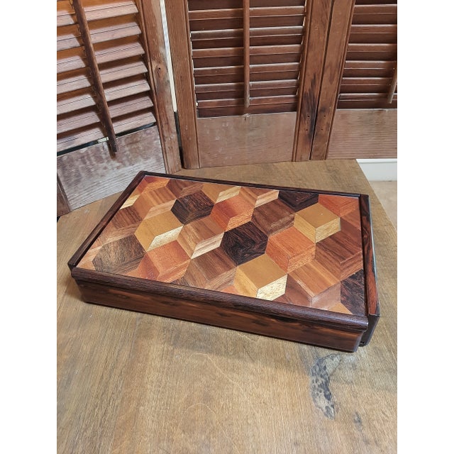 Wood Vintage Mixed Wood Checkered Box For Sale - Image 7 of 9