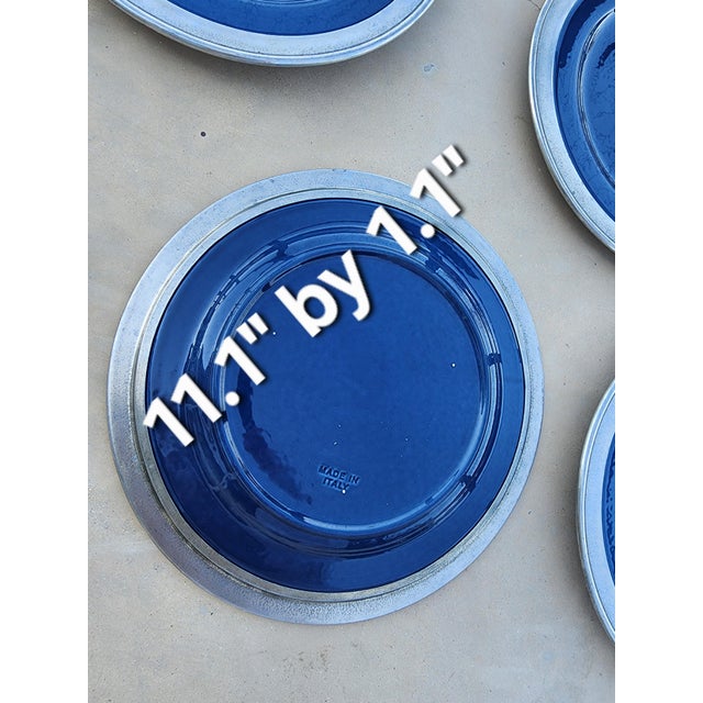Traditional Match Pewter Rimmed Blue Plates 11 For Sale - Image 3 of 6