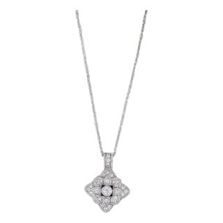 0.30ctw Diamond Flower Cluster Pendant Necklace 14k Gold 17.75" Cable Chain For Sale