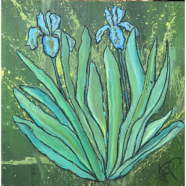 ArpVerdeacqua, Il Miei Irises, Acrylic on Canvas For Sale