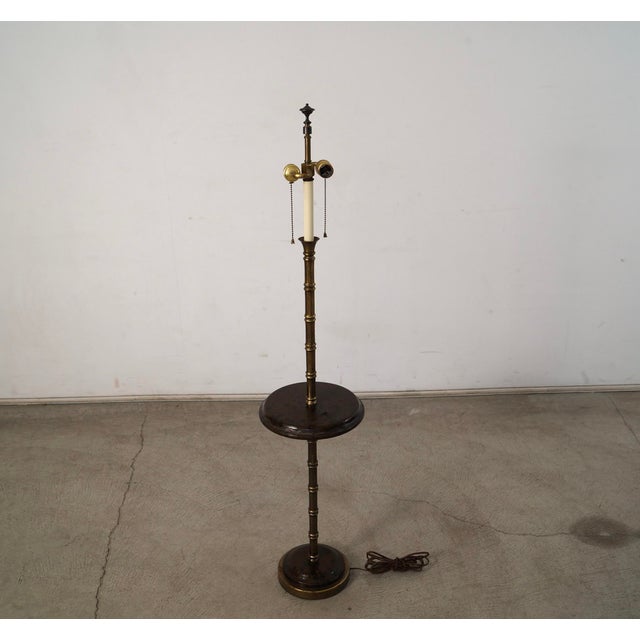 Hollywood Regency Antique Faux Bamboo in Brass & Leather Floor Lamp For Sale - Image 3 of 12