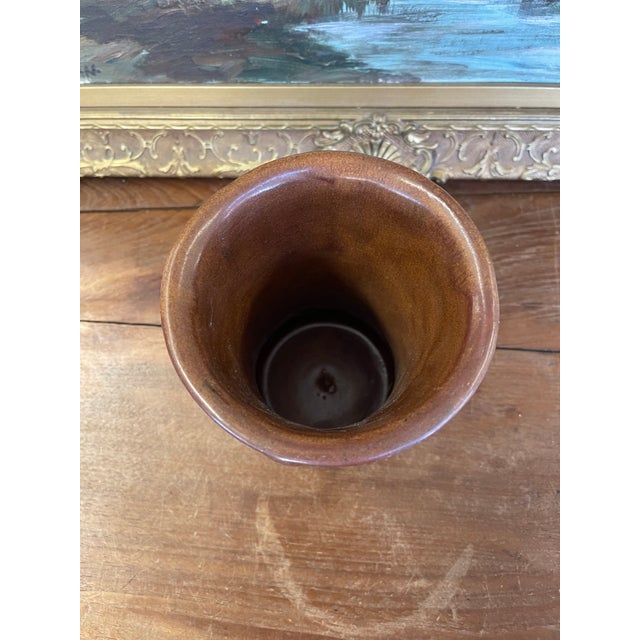 Red Vintage Red Wing Pottery Brown Glazed Floral Relief Vase For Sale - Image 8 of 10