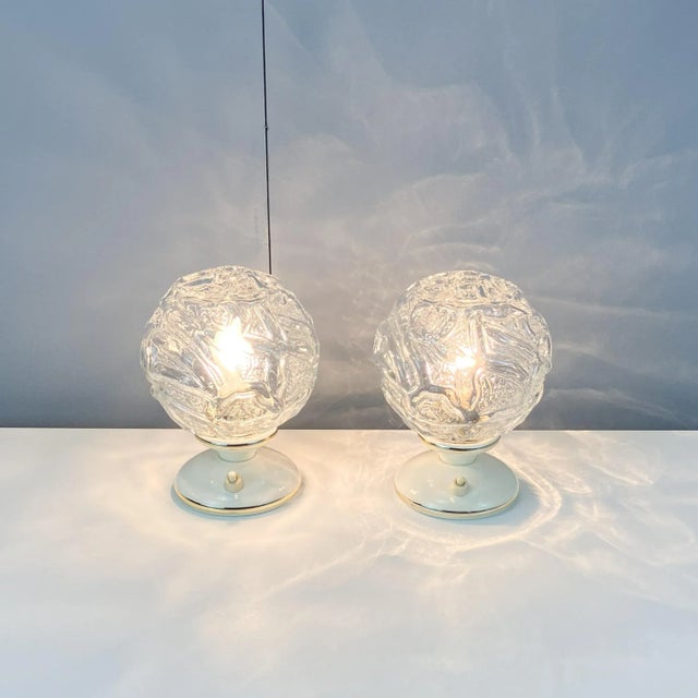 White Bedside Lamps and Pendant Lamp with Glass Shades from Graebe, 1960s, Set of 3 For Sale - Image 8 of 14