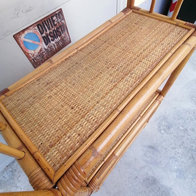 Wood Bamboo and Wicker Bookcase, 1970s For Sale - Image 7 of 11