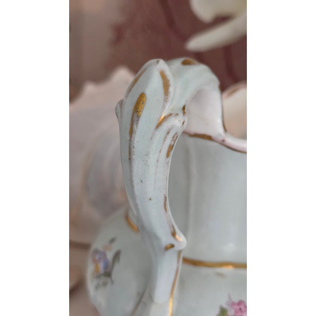 1900s Continental Floral Porcelain Petite Pitcher With Gilt Accents For Sale - Image 4 of 12