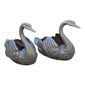 Sculptural Swan Metal Garden Planters - A Pair