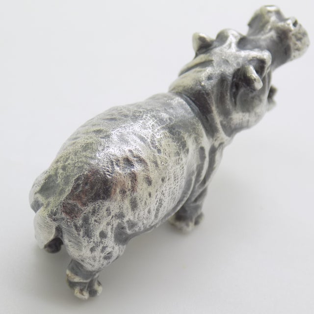 Vintage Italian Handmade Genuine Silver Rare Hippopotamus Figurine Miniature Sculpture, Made in Tuscany For Sale - Image 6 of 11