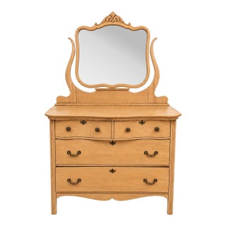 Restored Antique 4 Drawer Dresser With Original Mirror For Sale