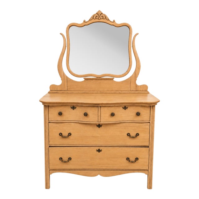 Restored Antique 4 Drawer Dresser With Original Mirror For Sale