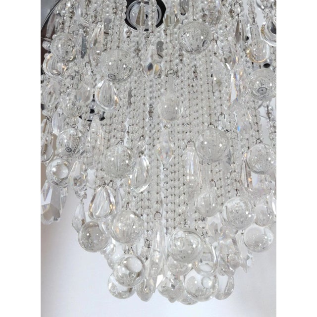 Transparent Mid 20th Century Waldorf Astoria Round Crystal Satin Nickel Chandelier For Sale - Image 8 of 11