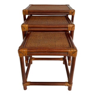 Late 20th Century McGuire Manner Rattan Nesting Tables For Sale