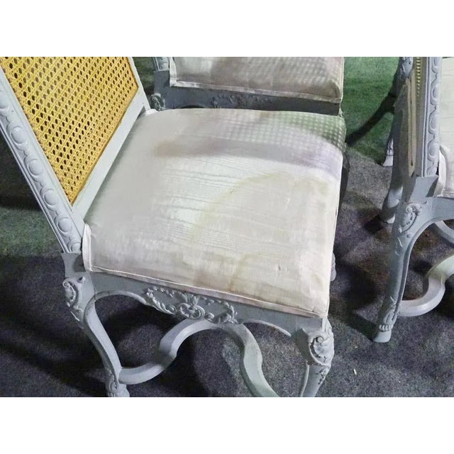 Set of 6 French Cane Back Louis XV Painted Dining Chairs, Circa 1940 For Sale - Image 4 of 13