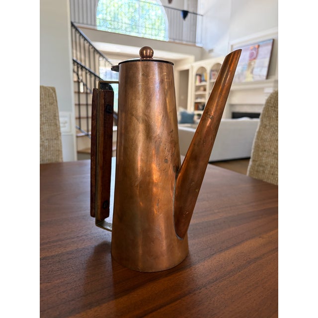 1960s Handcrafted Mid-Century Modern Copper Coffee Service Artisan Studio Brass & Wood Sculptural Design - Set of 3 For Sale - Image 18 of 18