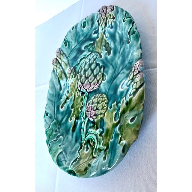 Antique French Lunéville Majolica Asparagus & Artichoke Platter by Keller & Guérin For Sale - Image 10 of 15