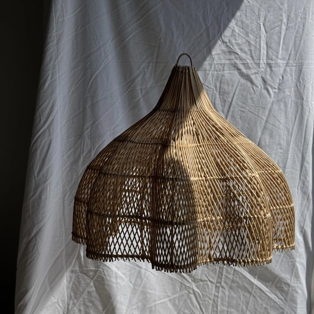 1980s Rattan Tulip Pendant Light, 1980s For Sale - Image 5 of 10