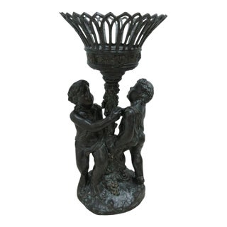 Vintage Bronze Frolicking Boys Statue Italian Regency French Urn Planter For Sale