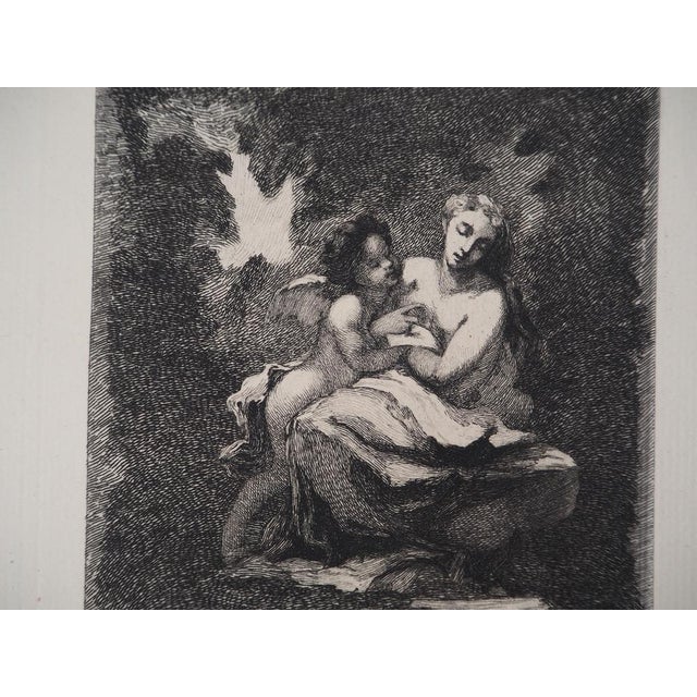 Narcisse diaz from pena (after) nymph and love etching copper setting by le rat signed in the plate on laid 20.5 x 30 cm...