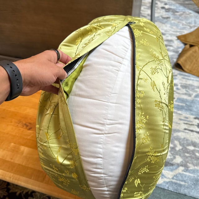 Chartreuse Silk Meditation Cushion For Sale In San Francisco - Image 6 of 11