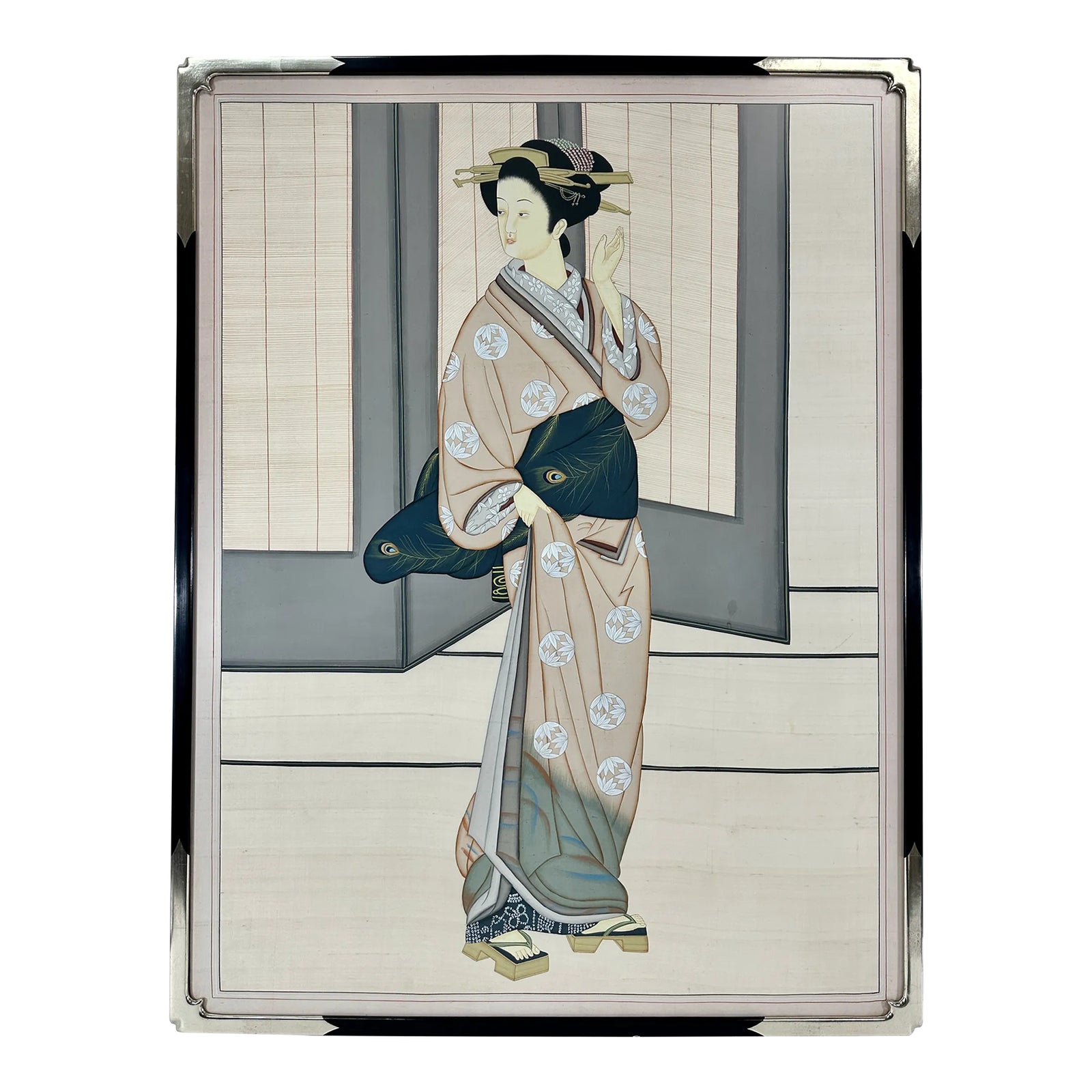 Japanese Bijin-Ga Paining, Ink on Silk, Unsigned, 20th
