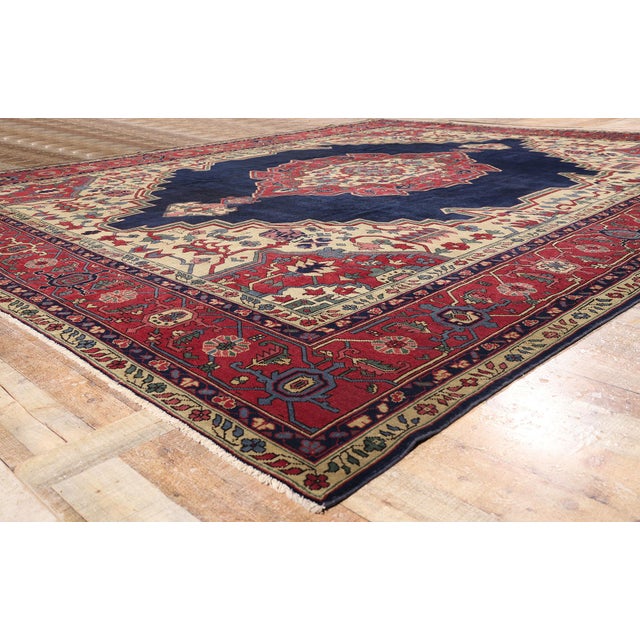 Navy Blue Late 19th Century Turkish Serapi Rug, 12'00 X 14'08 For Sale - Image 8 of 10