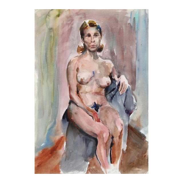 1950s "Seated Nude P1.17" Watercolor Painting by Eve Nethercott For Sale