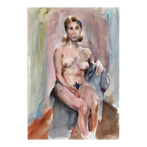 1950s "Seated Nude P1.17" Watercolor Painting by Eve Nethercott