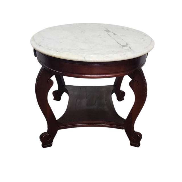 Kimball Vintage Kimball Carrara Marble Topped Cherry Table Trio For Sale - Image 4 of 12