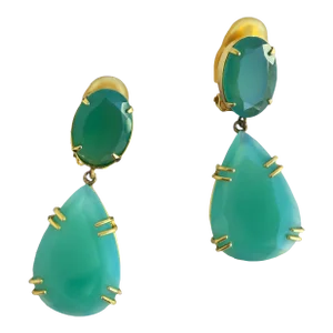 Emerald Green Chrysoprase Drop Earrings, Pair