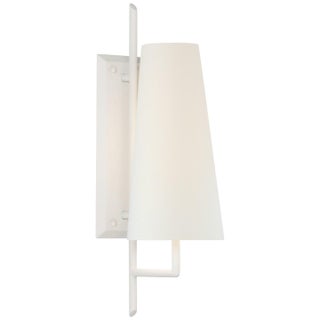 Chapman & Myers for Visual Comfort Signature Ashton Large Single Sculpted Sconce in Plaster White with Linen Shade For Sale