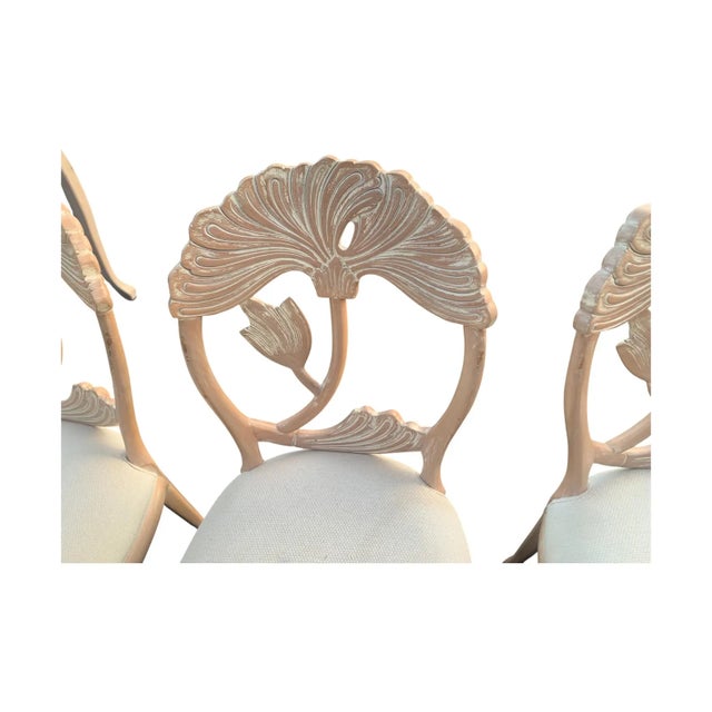 Beige Late 20th Century Lime Wash Lotus Floral Carved Dining Set in the Manner of Phyllis Morris For Sale - Image 8 of 11