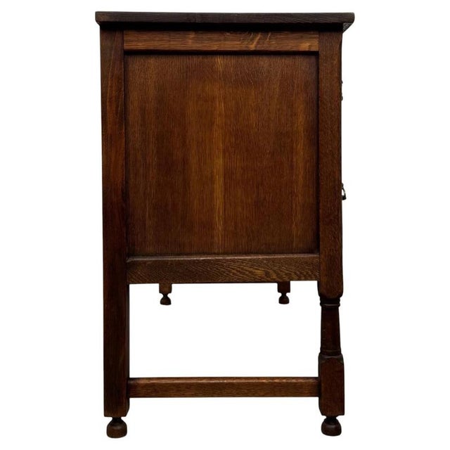 Wood Antique English Edwardian Carved Oak Desk, 1910 For Sale - Image 7 of 12