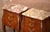 French Pair Mid-Century French Louis XV Marquetry Bedside Tables With Marble Tops For Sale - Image 3 of 11