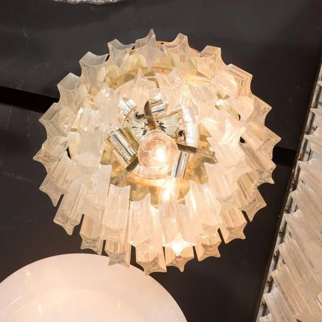 Metal Chic Murano Two-Tiered Camer Quadriedri Crystal and Brass Flush Mount Chandelier For Sale - Image 7 of 9