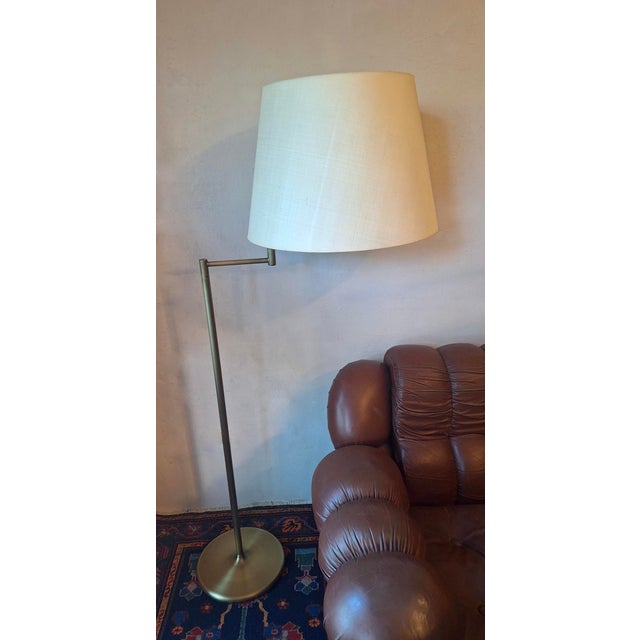 Multi-Adjustable Swing Arm Brass Floor Lamp with Uplight by Walter Von Nessen, USA, 1960s For Sale - Image 10 of 13