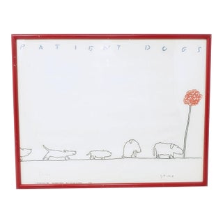Vintage 1986 Richard Stine Signed Print Framed 14" X 11" - Patient Dogs - Waiting in Line For Sale