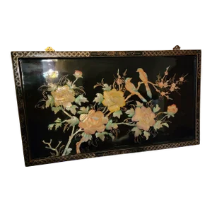 Vintage Oriental Mother of Pearl Birds and Flowers Panel