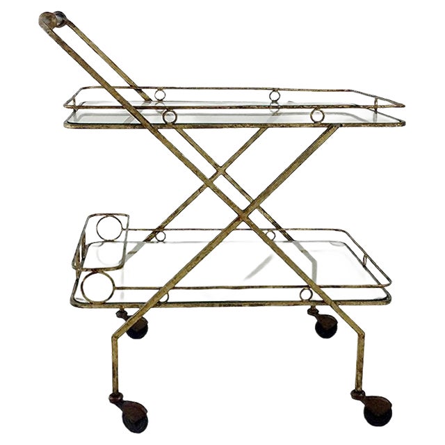 Gilt Metal Bar Cart, Italy, 1960s For Sale