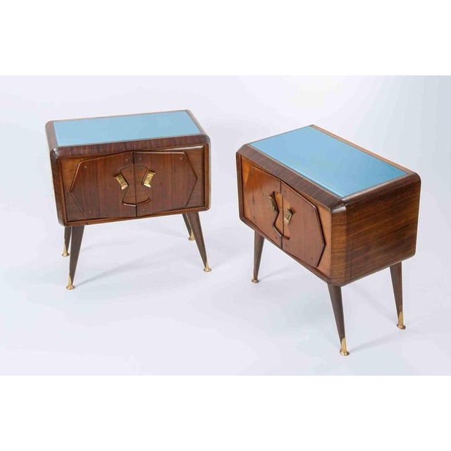 Vintage Italian Night Tables in Wood and Art Glass, 1950s, Set of 2 For Sale - Image 3 of 9