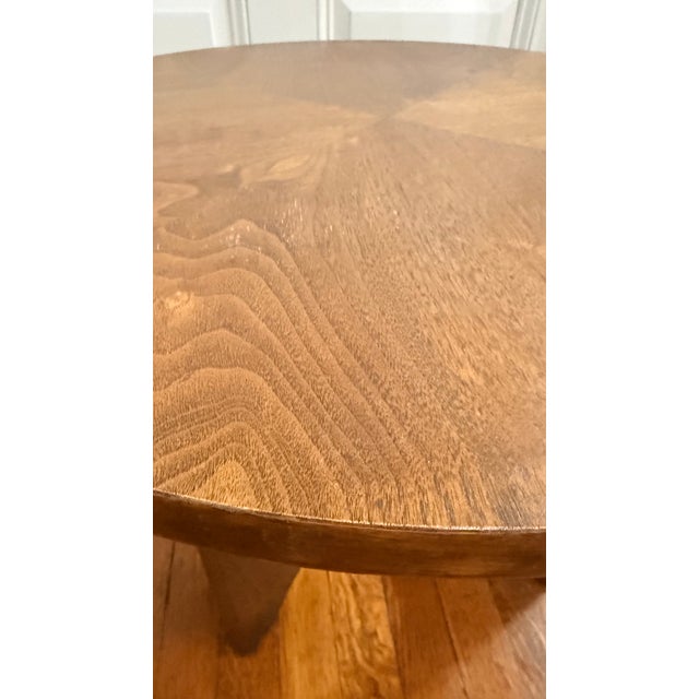 1960s 1960s Attributed to Broyhill Brasilia Mid-Century Modern Walnut Round Side Table, Sculptural Pedestal Base For Sale - Image 5 of 10