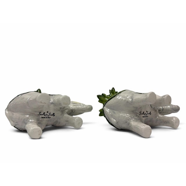 1970s Signed Vintage Scully & Scully Italian Ceramic Elephant Candlestick Holders - A Pair For Sale - Image 5 of 5