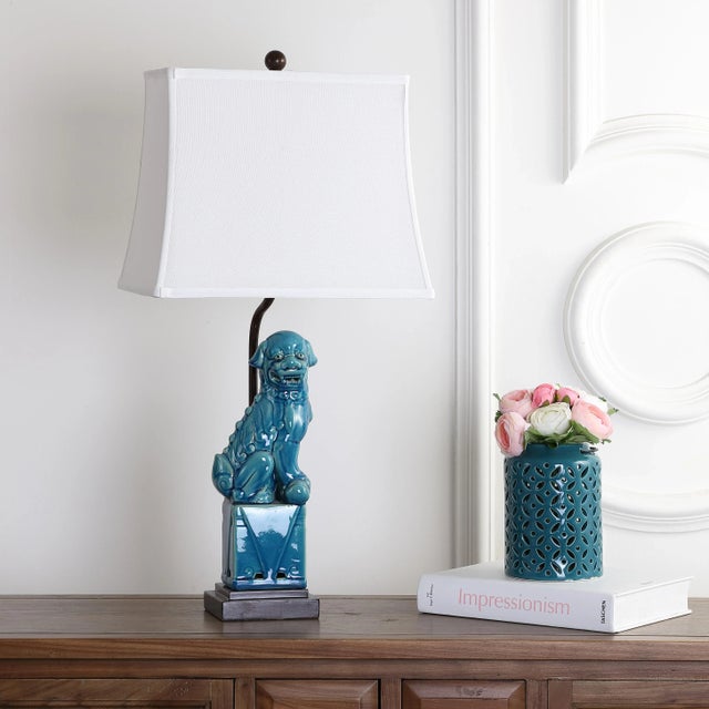 2020s Style of Foo Dog 28" Table Lamp in Blue - a Pair For Sale - Image 5 of 10