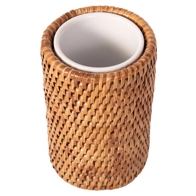 2020s Artifacts Rattan Round Tumbler with Ceramic Insert, Honey Brown For Sale - Image 5 of 5