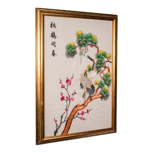1930's Vintage Embroidered Crane Panel