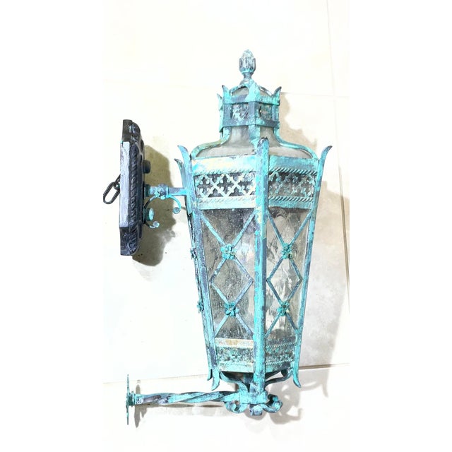 Magnificent Single Vintage Bronze & Brass Hexagonal Wall Lantern Sconce For Sale - Image 17 of 17