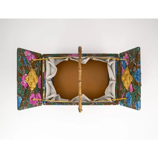Mid-Century Sewing Basket with Bamboo Handle & Floral Decor, 1970s For Sale - Image 17 of 18